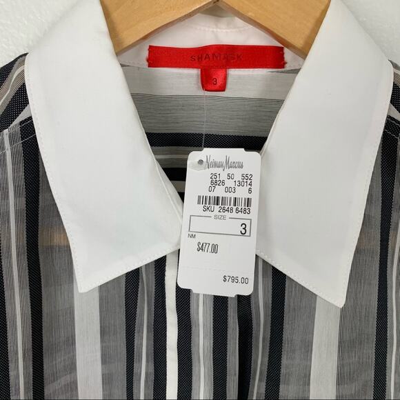 Shamask Striped Sheer Hidden Button Up Top - Picture 4 of 10